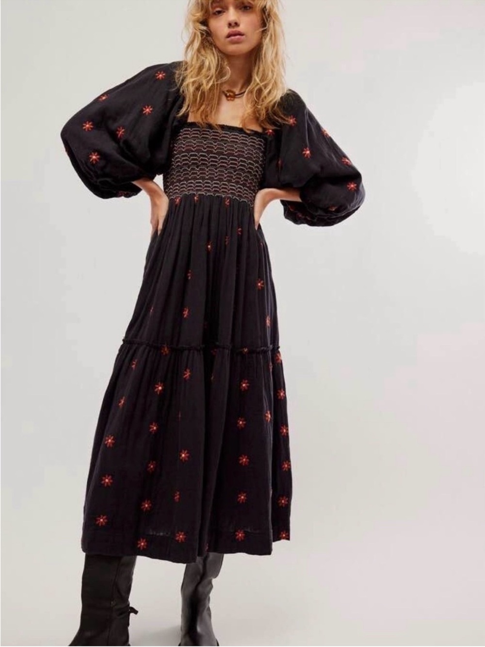 Free People, Dahlia Embroidered, Black Maxi Dress